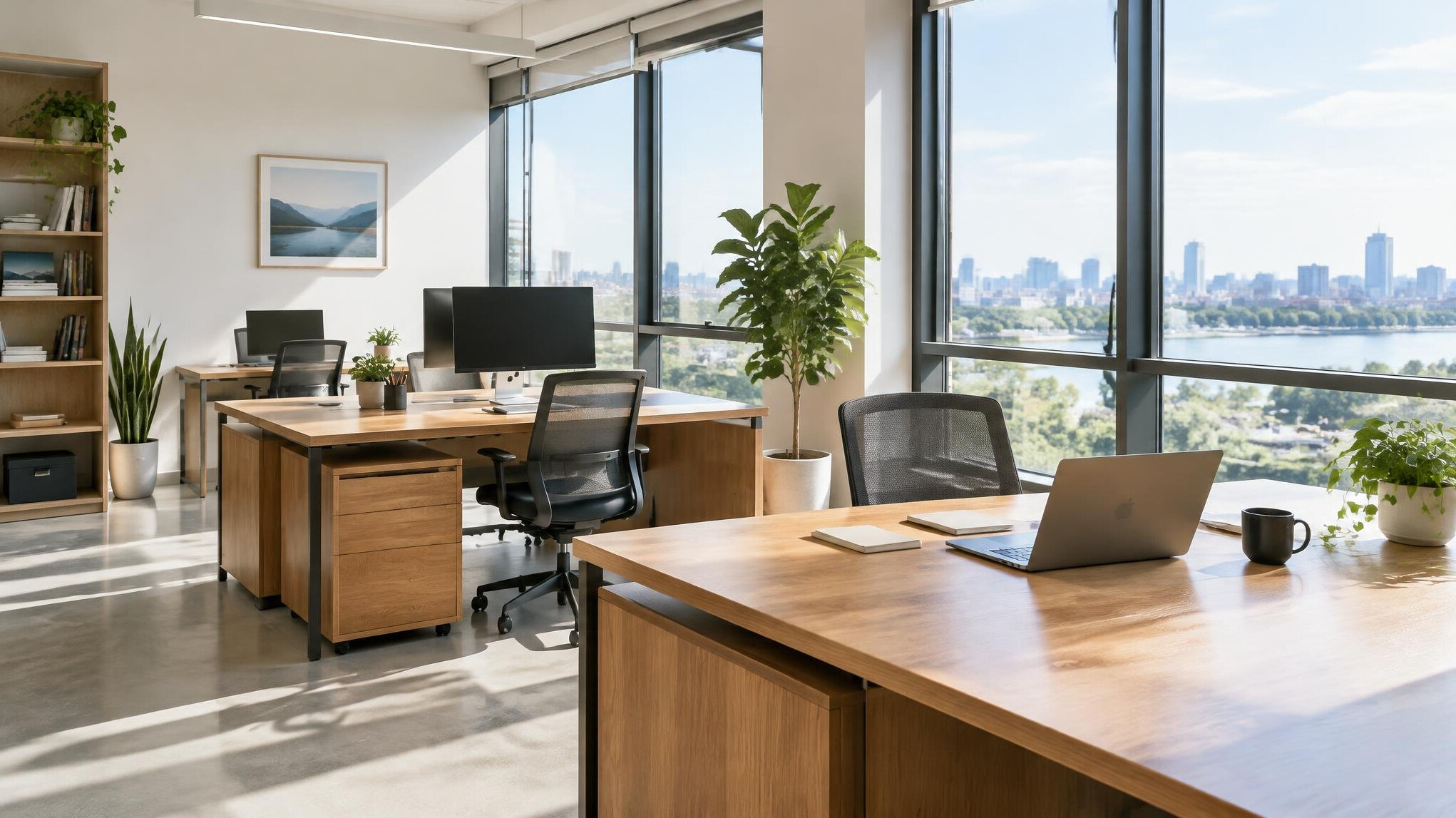 Bright quiet office space with desks