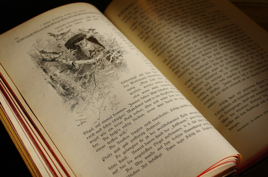 Open antique book with aged pages